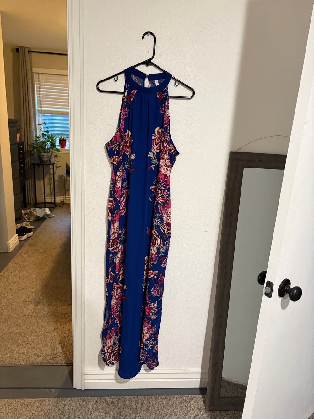 Xhilaration Royal Blue Floral Halter Maxi Dress